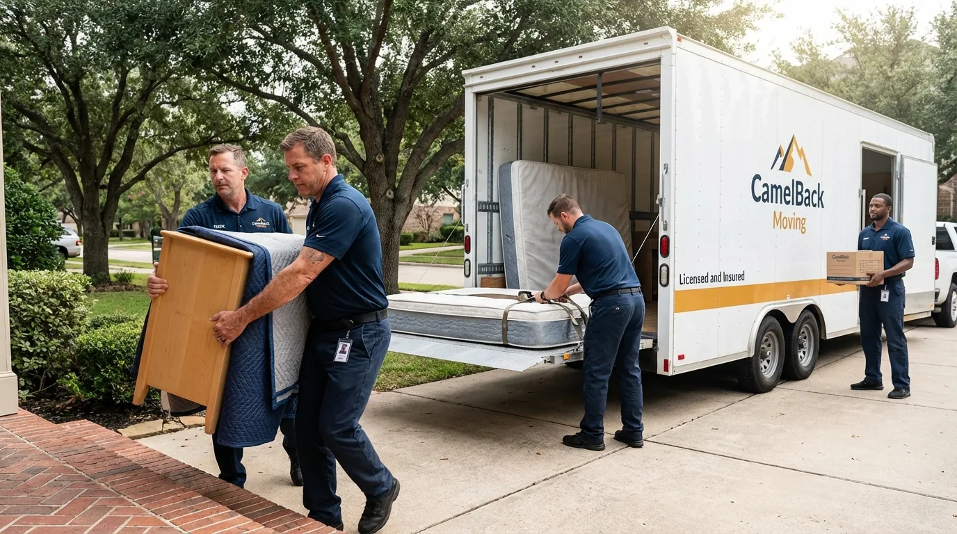 Crew loading residential truck for cross-state move from Pikesville, MD